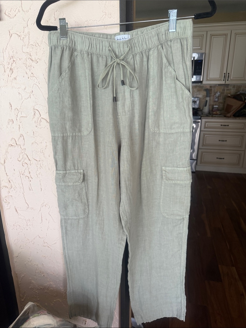 Nicole Miller Olive Drawstring Cargo Linen Pants